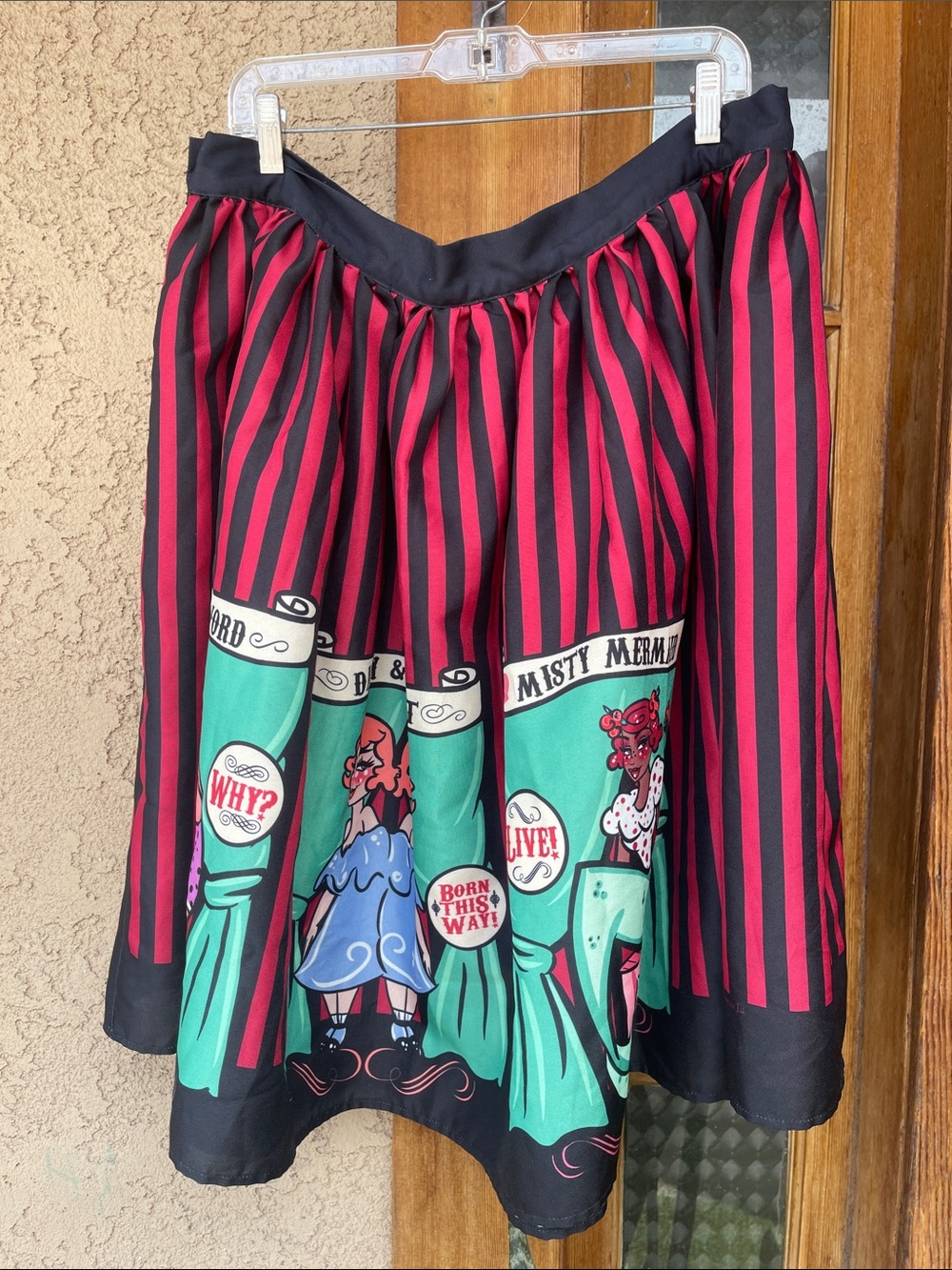 Striped Goth Side Show Graphic Circle Skirt in Red, Black & Teal Sz 3XL - Picture 2 of 7